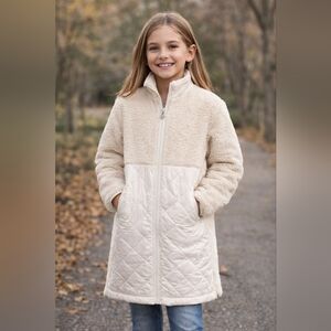 Athleta Girl Sherpa Quilted Hybrid Coat Cream Size 7 Longline Jacket